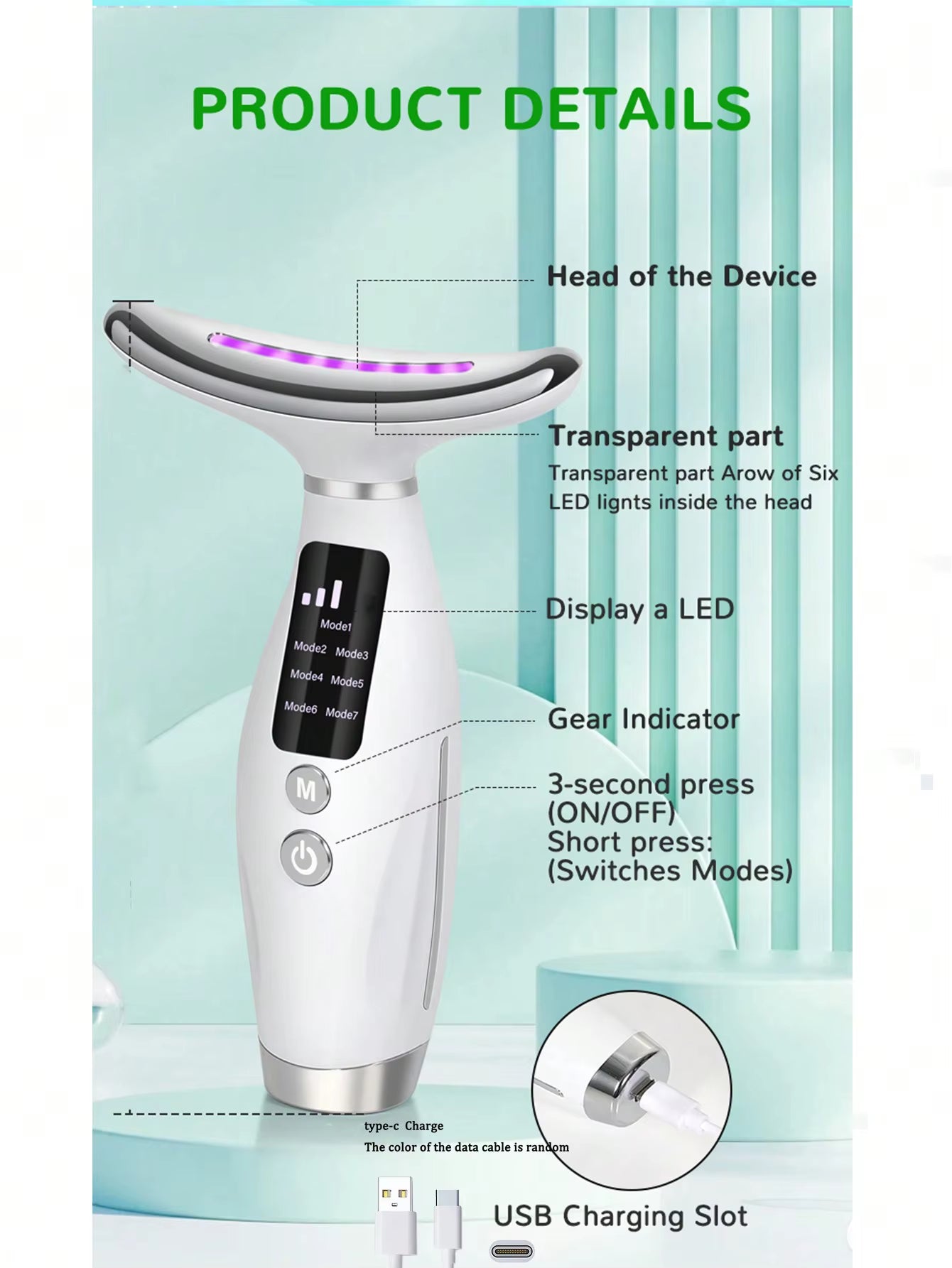 7-in-1 LED Light Therapy Face & Neck Beauty Device