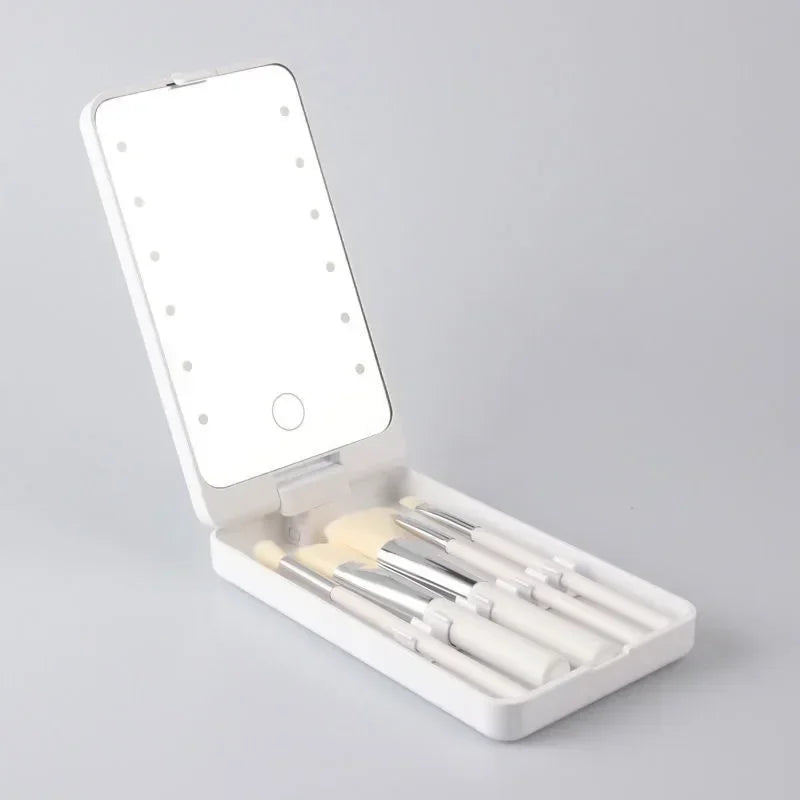 Lighted Makeup Mirror with 5 Makeup Brushes Travel Friendly