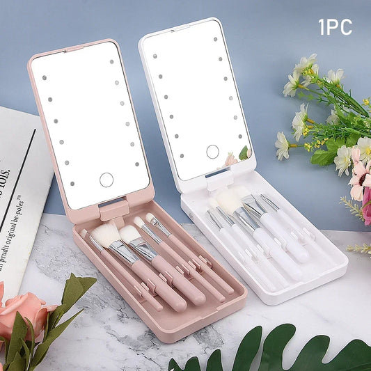 Lighted Makeup Mirror with 5 Makeup Brushes Travel Friendly