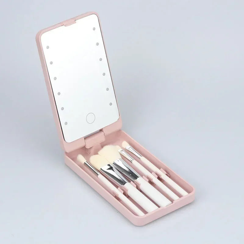 Lighted Makeup Mirror with 5 Makeup Brushes Travel Friendly