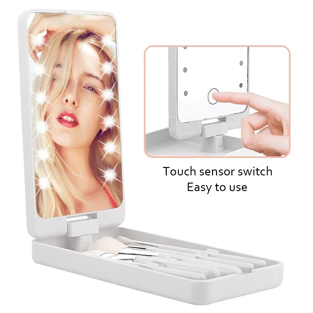 Lighted Makeup Mirror with 5 Makeup Brushes Travel Friendly