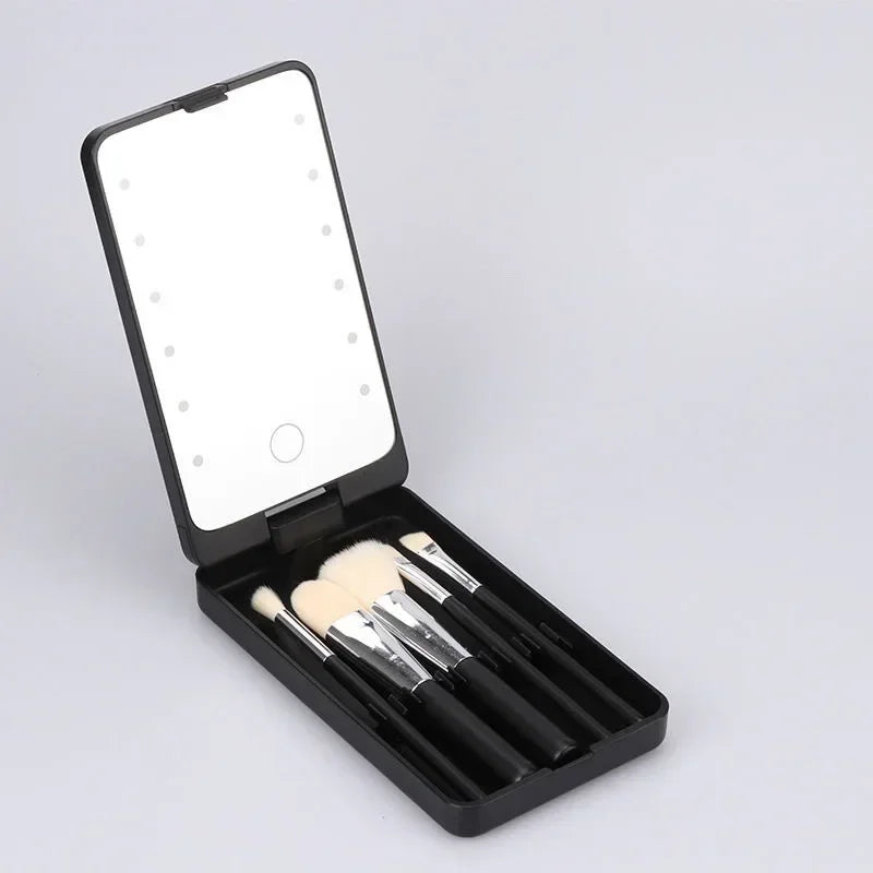 Lighted Makeup Mirror with 5 Makeup Brushes Travel Friendly