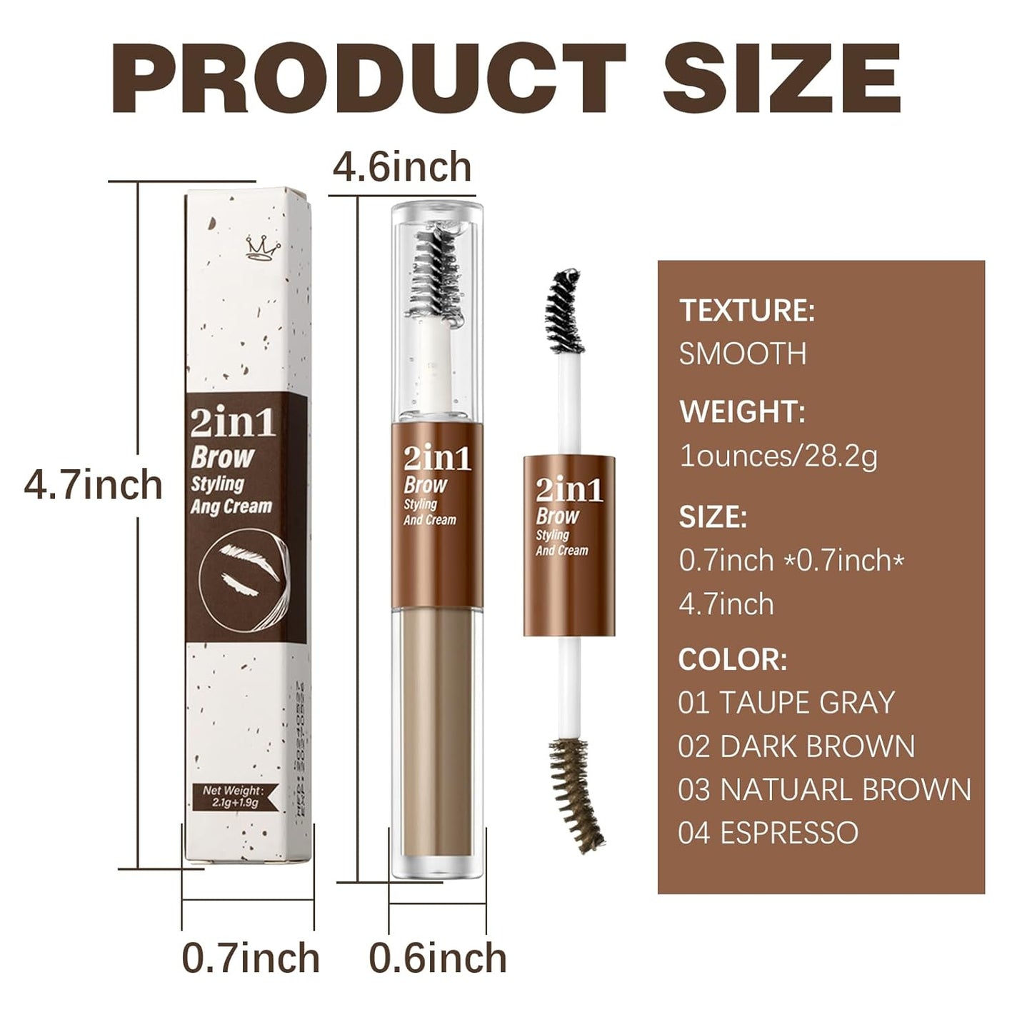 Clear Eyebrow Gel, Long-Wear, Waterproof (Dark Brown+Natural Brown)