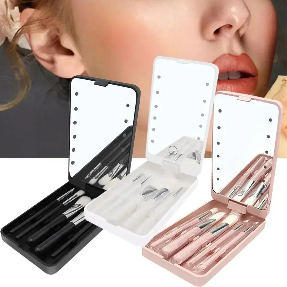 Lighted Makeup Mirror with 5 Makeup Brushes Travel Friendly