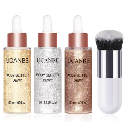 3 Pcs Face Body Glitter Liquid Highlighter - Dewy Drops 