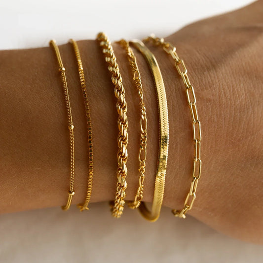  Bracelets for Women 14K Gold Plated Trendy Dainty Layered Stacking Jewelry Set