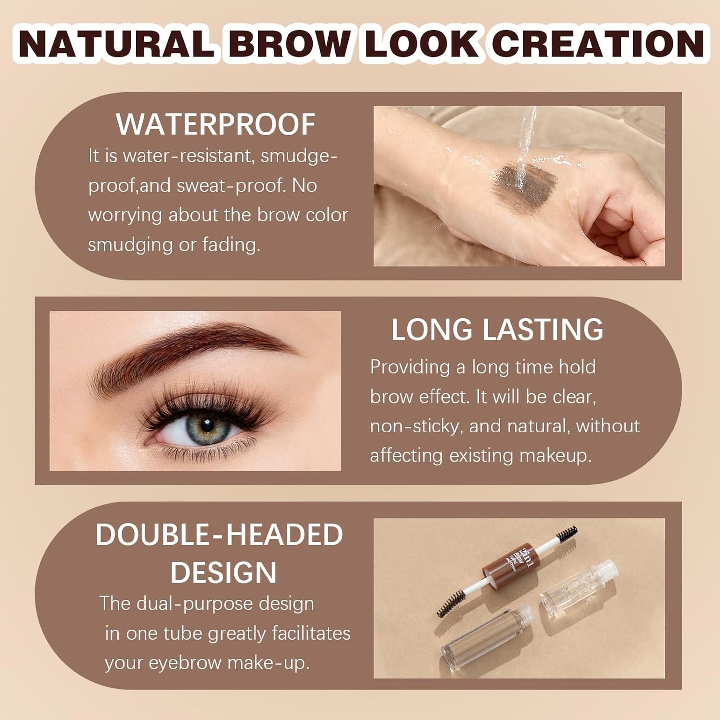  Clear Eyebrow Gel, Long-Wear, Waterproof (Dark Brown+Natural Brown)