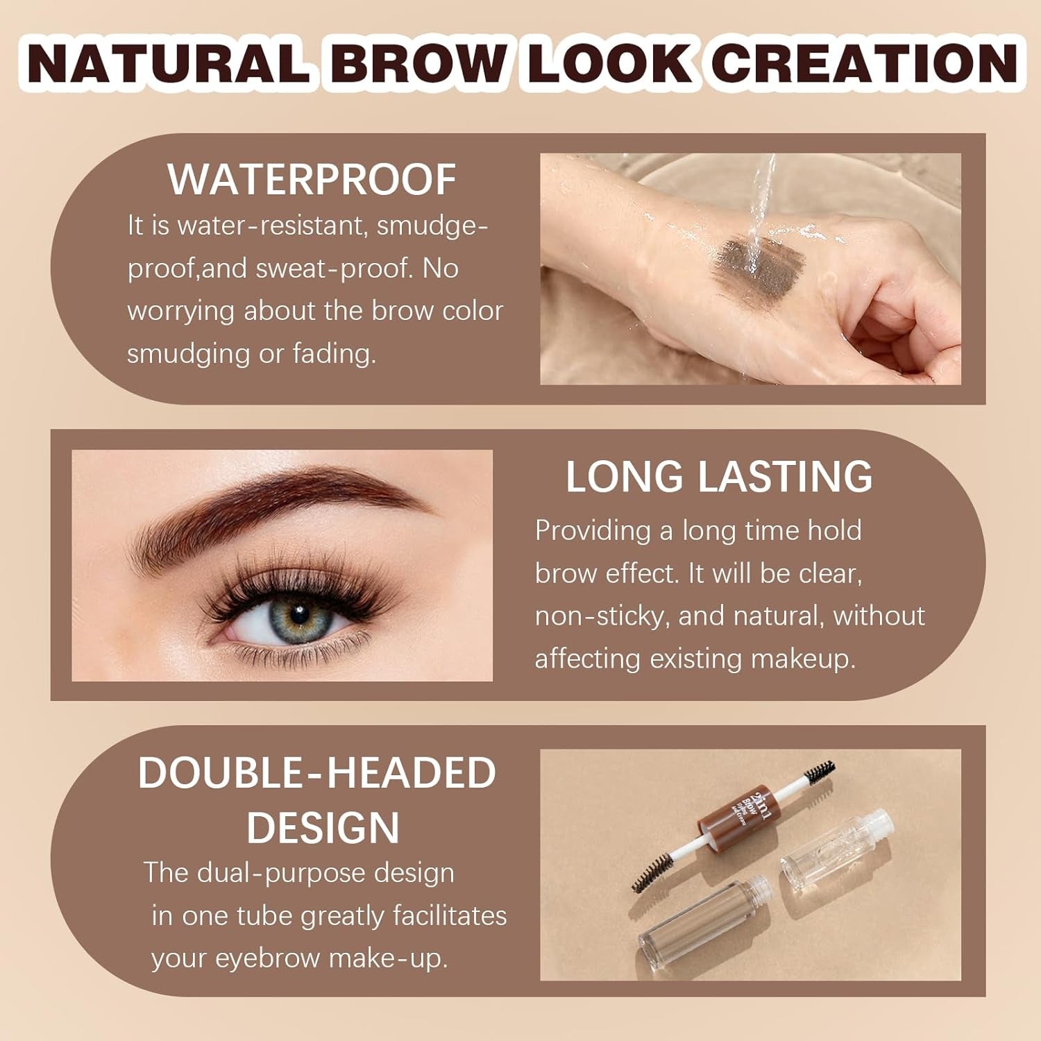 Clear Eyebrow Gel, Long-Wear, Waterproof (Dark Brown+Natural Brown)