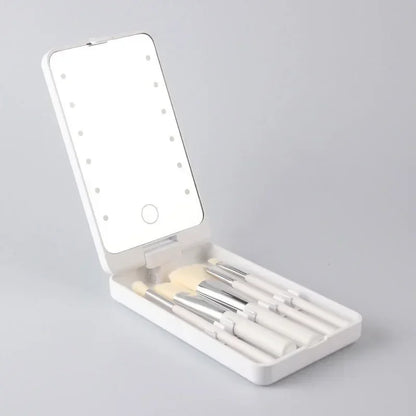 Lighted Makeup Mirror with 5 Makeup Brushes Travel Friendly