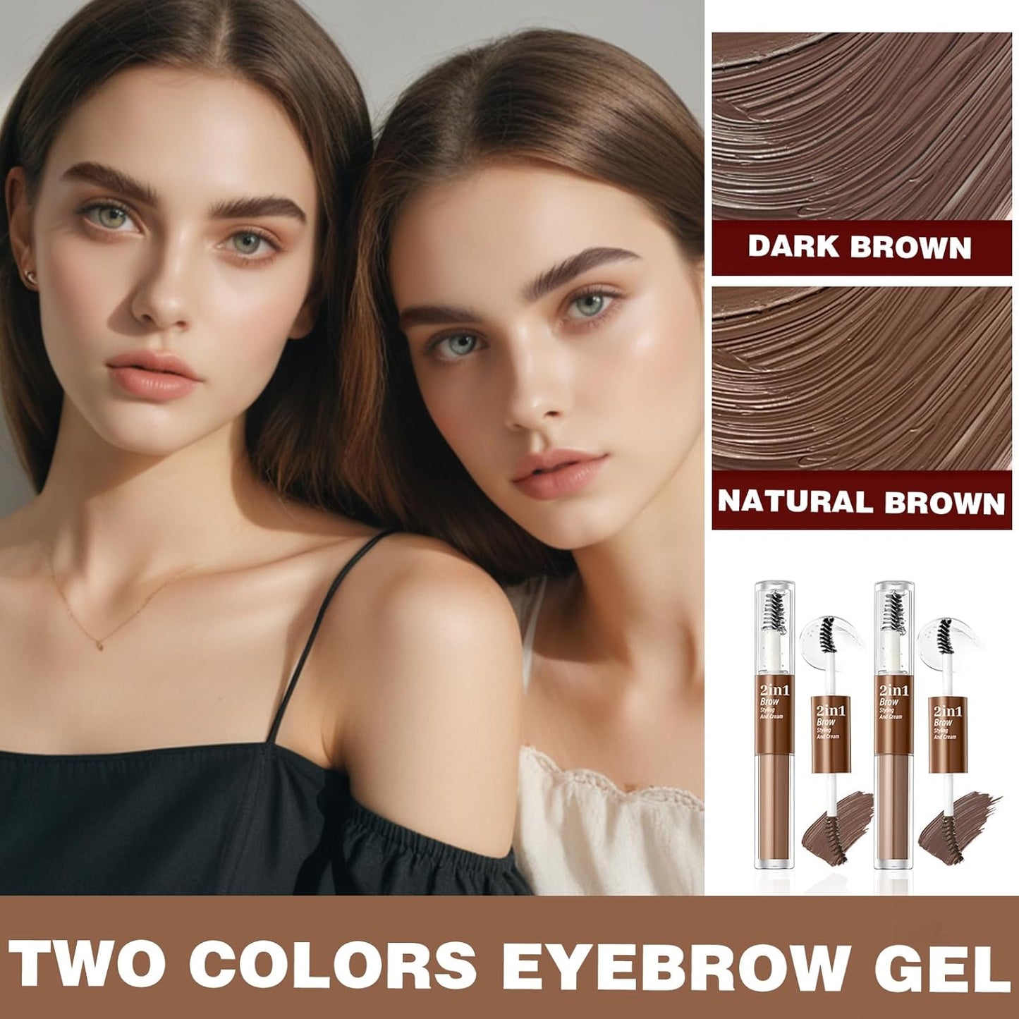  Clear Eyebrow Gel, Long-Wear, Waterproof (Dark Brown+Natural Brown)