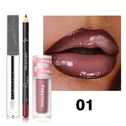  Glossy Lip Set, Shimmer Lip Gloss + Lip Oil + Lip Liner