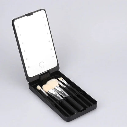 Lighted Makeup Mirror with 5 Makeup Brushes Travel Friendly