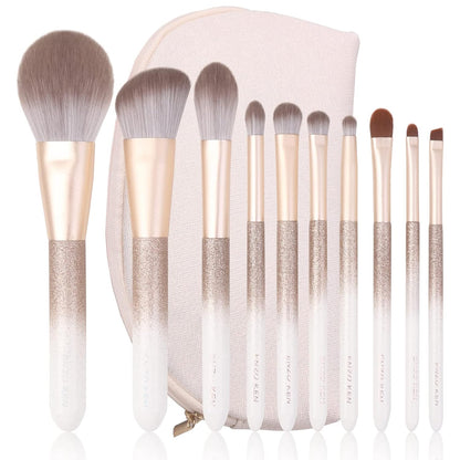 Natural Hair Makeup Brush Set Professional, Fox Hair Makeup Brushes Set with Case