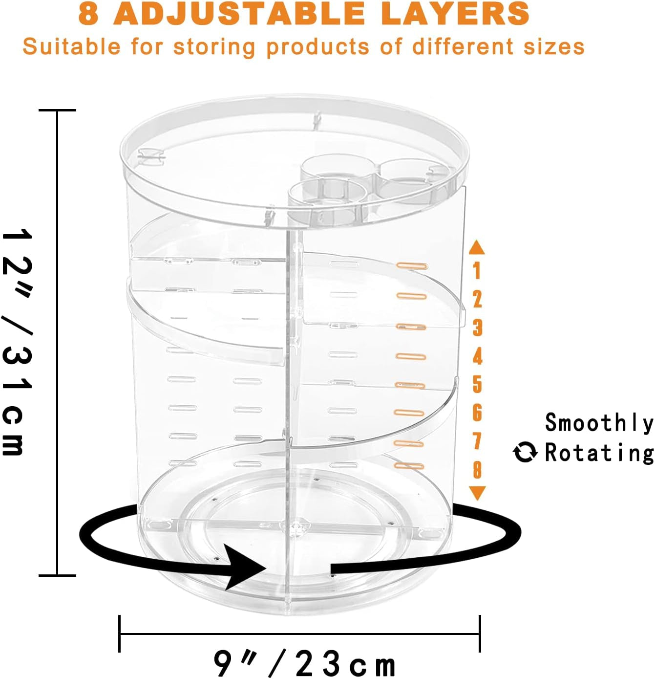 Rotating Makeup Organizer, 8 Adjustable Layers
