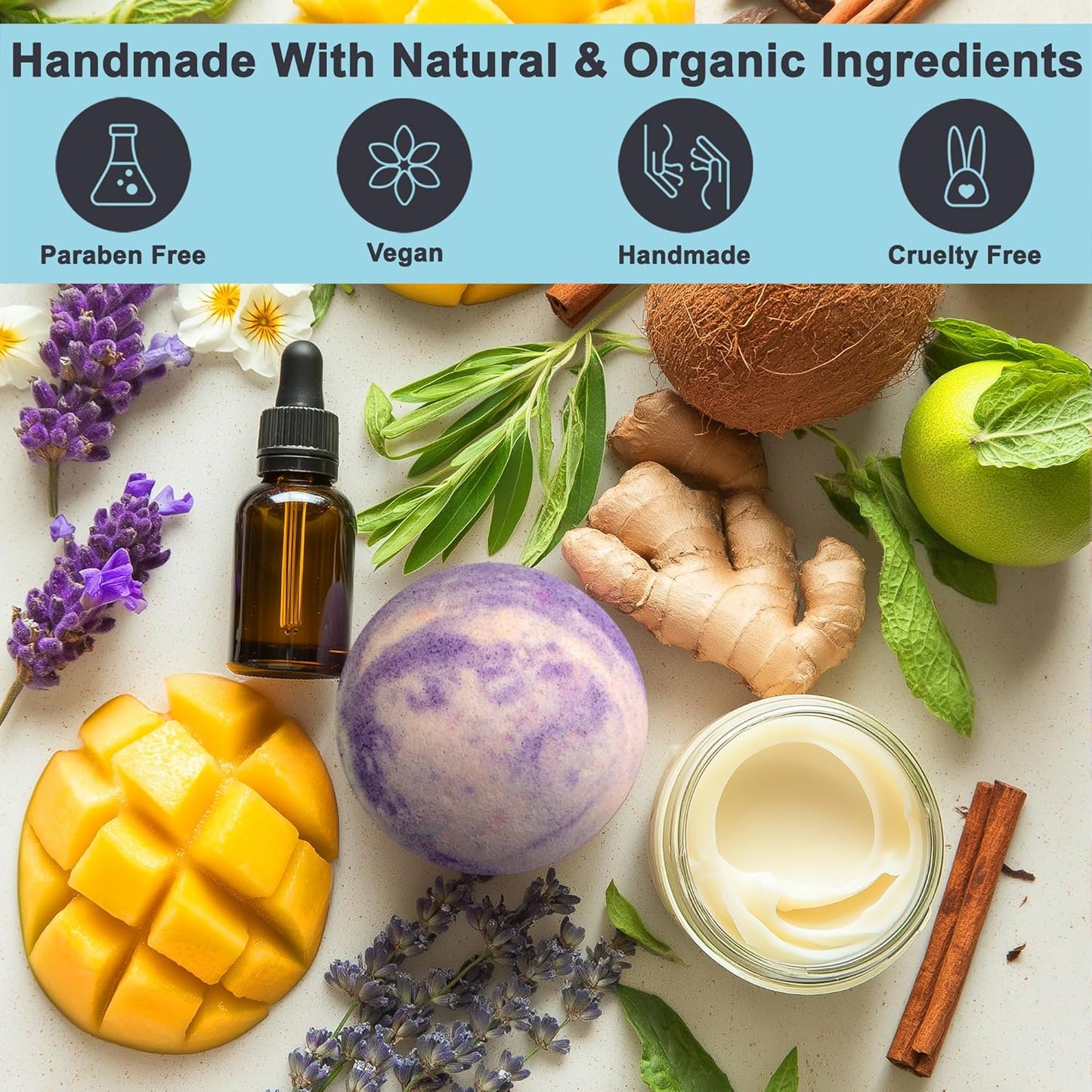 Luxury Bath Bombs - Gift Set of 24 Bathbombs with Organic Essential Oils 