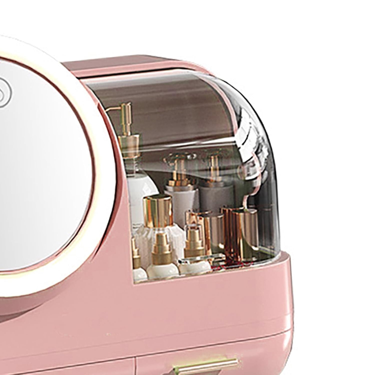 Mirror Fan Makeup Case, Portable Makeup Organizer with Mirror and LED Light