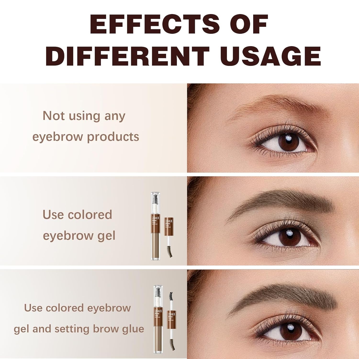  Clear Eyebrow Gel, Long-Wear, Waterproof (Dark Brown+Natural Brown)
