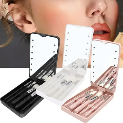Lighted Makeup Mirror with 5 Makeup Brushes Travel Friendly