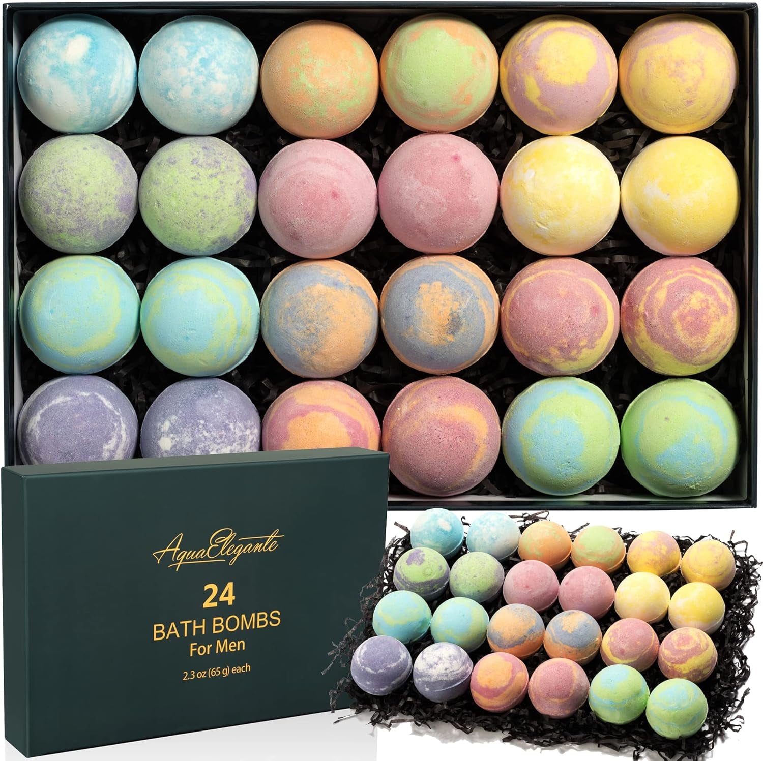Luxury Bath Bombs - Gift Set of 24 Bathbombs with Organic Essential Oils 