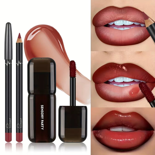 Gradient Lips Set, Lip Liner + Glass Lip Gloss, Mirror Shine Finish, Smooth Blend, Long-Lasting