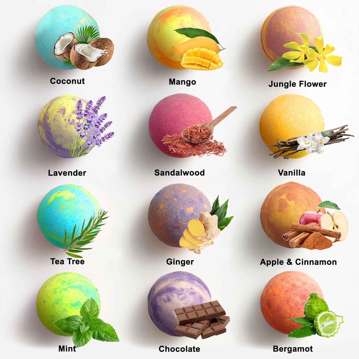 Luxury Bath Bombs - Gift Set of 24 Bathbombs with Organic Essential Oils 